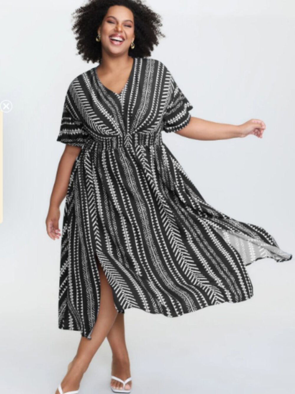 Bloomchic Women's Size 12 Boho Flowy Dolman Sleeve Split Hem Dress Black & White
